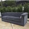 3-Seater Charcoal Velvet Chester Studded Sofa